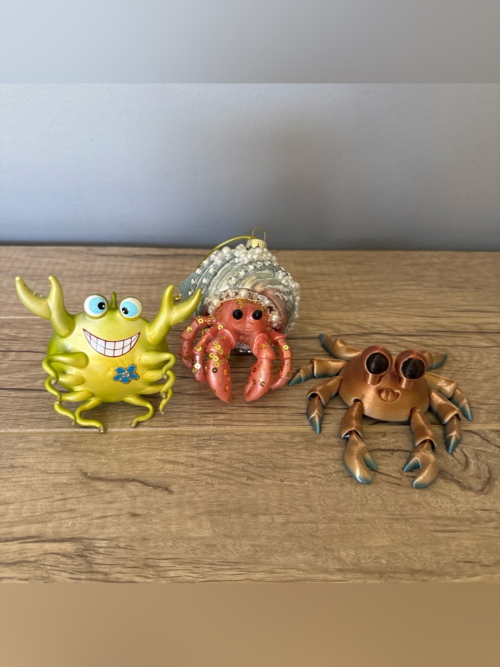 3x Christmas Ornament & Tree Sitter CRABS sequin gltter bead floral Cute Funny